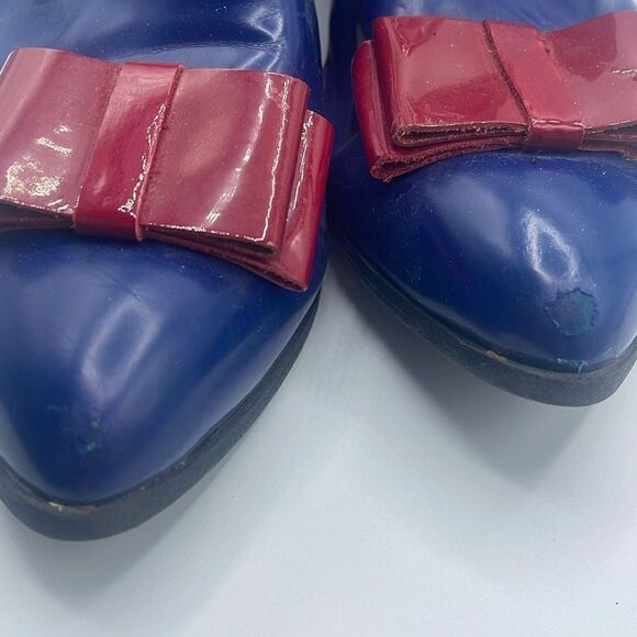 Beau+Ashe Women's Chelsea Boots Slip On Shoes Red Bow Almond Toe Blue Size 7 - Picture 5 of 12